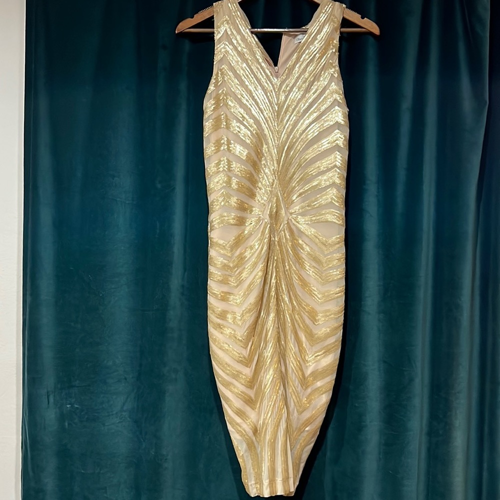 Genuine Olivia Matthews gold and nude dress